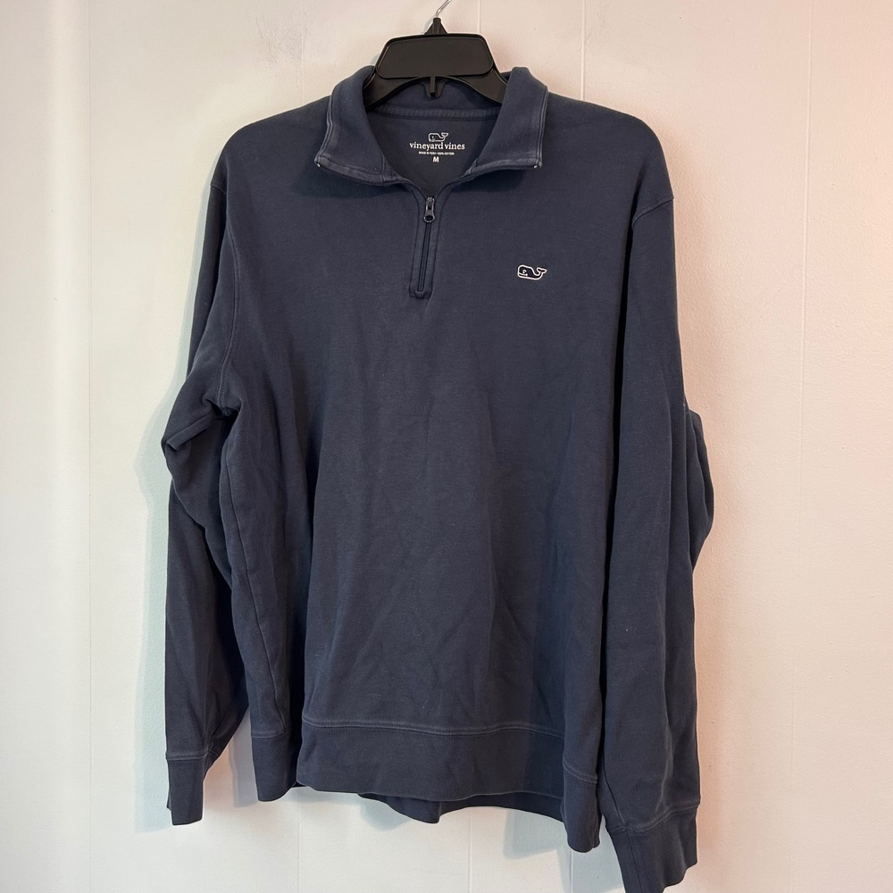 Vineyard Vines Mens Quarter Zip Pullover Navy Blue Cotton Whale Logo Size M